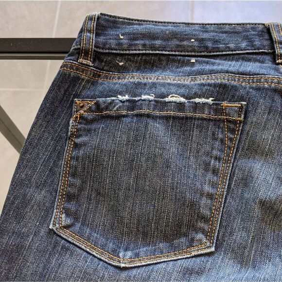 Loft Curvy Boot Dark Denim Jeans Sz 29 8 Distressed Mid Rise - Picture 8 of 12
